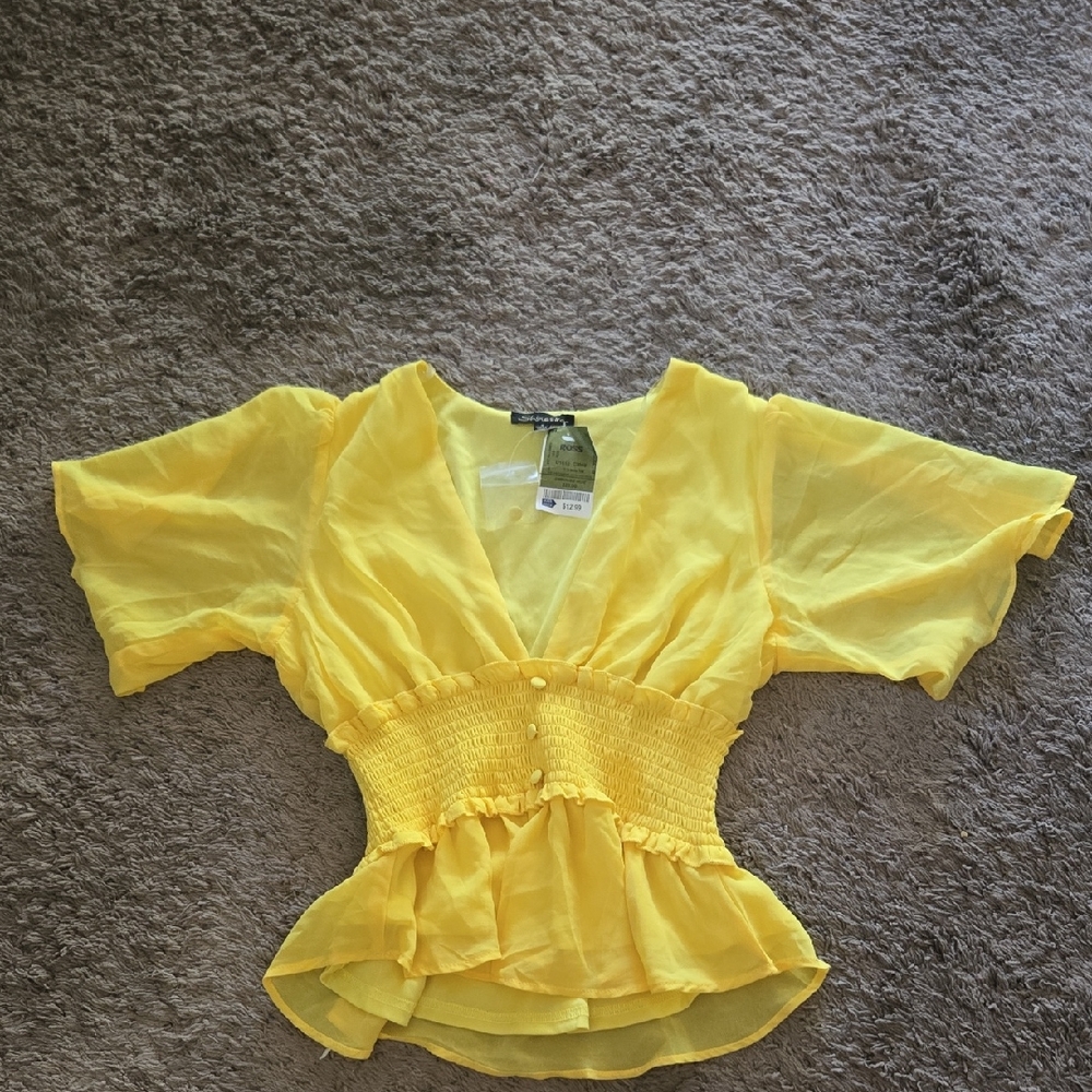 Yellow Smocked Waist Blouse